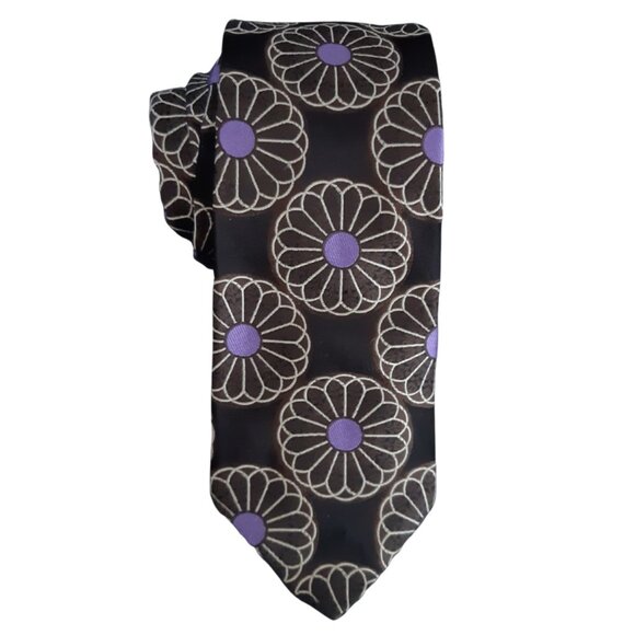 Ted Baker London 100% Silk Men's Tie -Black w/Mauve & Cream Geometric Pattern - Picture 1 of 14